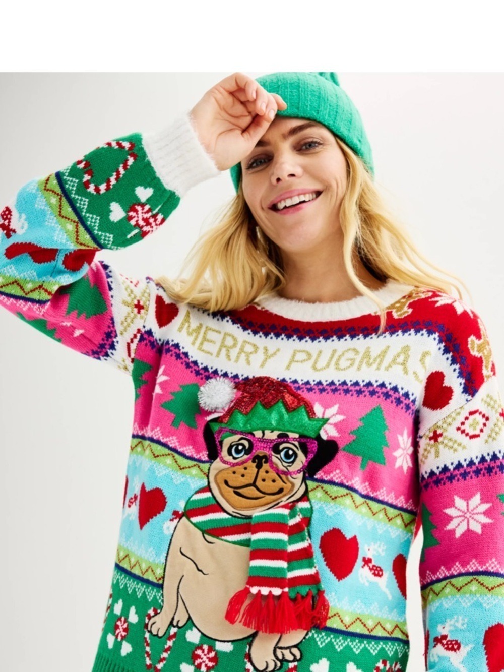 Christmas Holiday Pugmas Sweater Long Sleeves Knit Pug Dog Size Medium - Picture 14 of 17